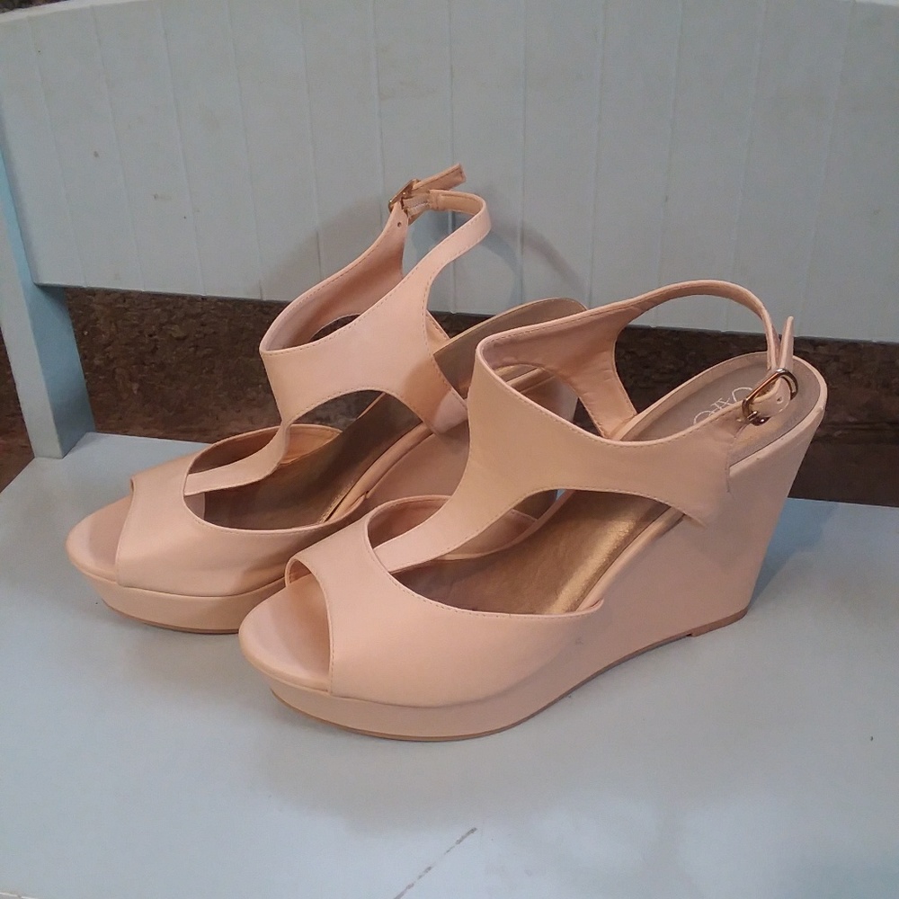 CATO cream colored strappy wedge Heels Sunday best